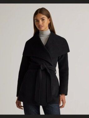 Quince Double-Faced Merino Wool Draped Collar Short Wrap Coat Black Large - NWT